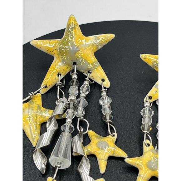 Lunch At The Ritz Vintage Earrings Golden Glitter Stars Moon Signed Designer 86 - Picture 4 of 12